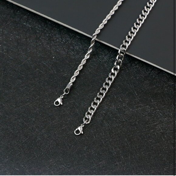 Silver Cuban Chain Bracelet Set, Waterproof Stainless Steel, Adjustable - Picture 9 of 9